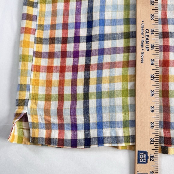 Paul Fredrick 100% Linen Button Up Shirt Mens XXL Rainbow Plaid Long Sleeve - Picture 5 of 5